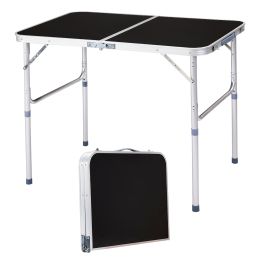 3ft Black Outdoor Folding Table Aluminum Alloy Rectangular 50kg Two Fold Tabletop