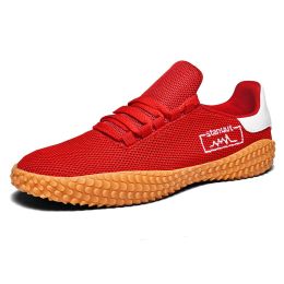 Spring and Summer Flying Woven Casual Shoes Large Men's Shoes Beathable Korean Forrest Gump Sneakers (Option: Red-46)