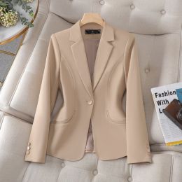 Women's Casual Slim Suit Jacket (Option: Khaki-4XL)