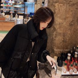 Korean Style Loose Cotton Padded Jacket Padded Down Jacket Coat (Option: Black-S)