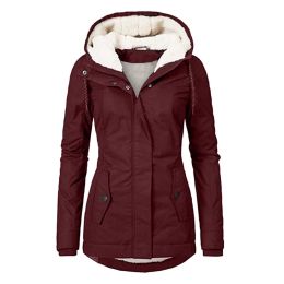 Autumn Winter Berber Fleece Casual Hooded Coat (Option: Wine Red-S)