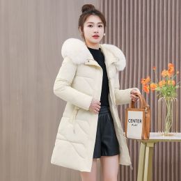 Down Jacket Women's Design Mid-length Coat (Option: Creamy White-L)