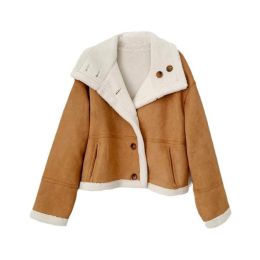 Loose Lapels Stitching Thickening Coat For Women (Option: Brown-S)