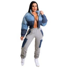 Women's Denim Gradient Stitching Cotton Jacket Coat (Option: Blue G0430-S)