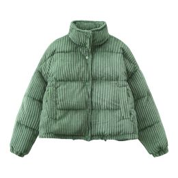 Warm Corduroy Puffer Jacket Coat Short Loose Cotton Coat (Option: Green-XS)