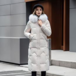 Fashion Slim Fit Below The Knee Cotton-padded Jacket (Option: White-L)