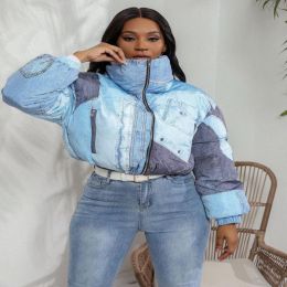 Jacket Denim Printing Cotton Coat Jacket (Option: Blue-S)