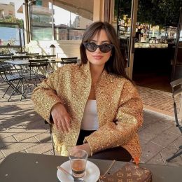 Fashion Beads Decoration Stand-up Collar Jacket (Option: Orange-XS)