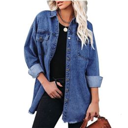 Women's Pure Blue Commuter Casual Denim Jacket (Option: Dark Blue-S)
