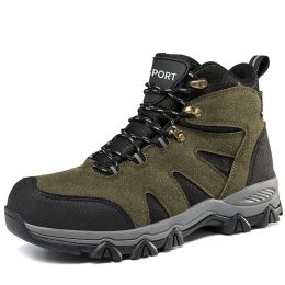 Men's Outdoor Hiking Shoes Mountaineer Climbing Sneakers Waterproof Tactical Hiking Shoes Men Camping Walking Boots (Color: green, size: 42)
