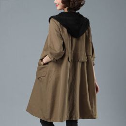 Women's Mid-length Autumn Loose Hooded Coat (Option: Army Brown-3XL)