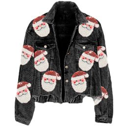 Women's Corduroy Rugby Sequined Jacket (Option: Black-XS)