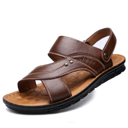 Men Sandals Summer Beach Shoes Adjustable Back Strap Design Slippers Slides (Option: Brown-Size44)